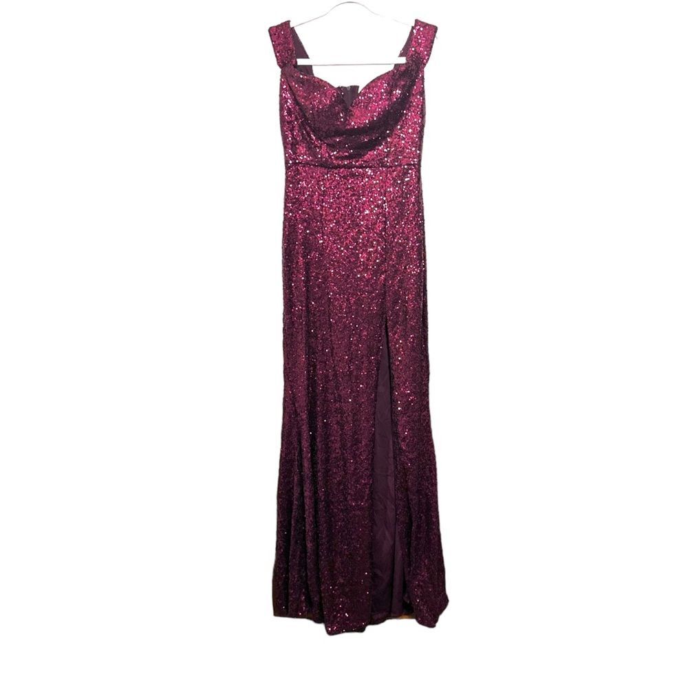 Emerald Sundae Juniors Sz 9 Burgundy Off Shoulder Sequin Full Formal Dress